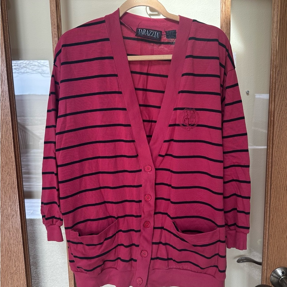 Darzzi Women's Red Striped Cardigan